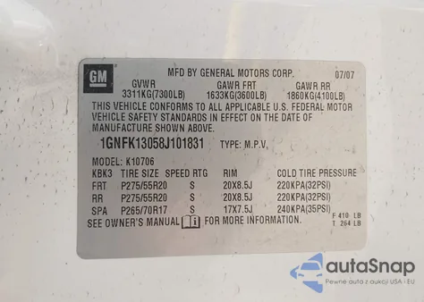 2008 Chevrolet Tahoe Lt from USA, damaged, VIN 1GNFK13058J101831